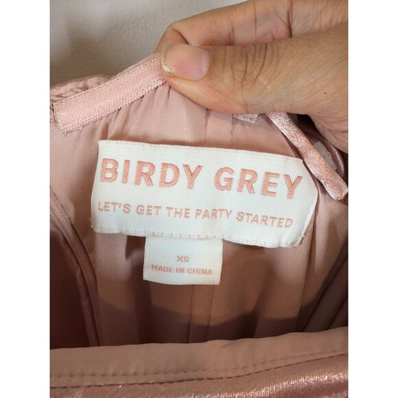 Birdy Grey Blush Pink Satin Evening Gown Size XS Elegant Formal Maxi Slit Dress - Picture 2 of 10